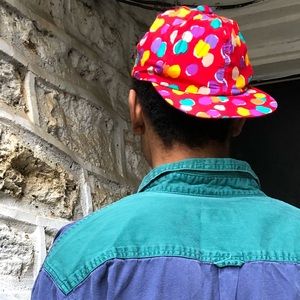 90s Vintage Multi Colored Polka Dot Snap Back Hat